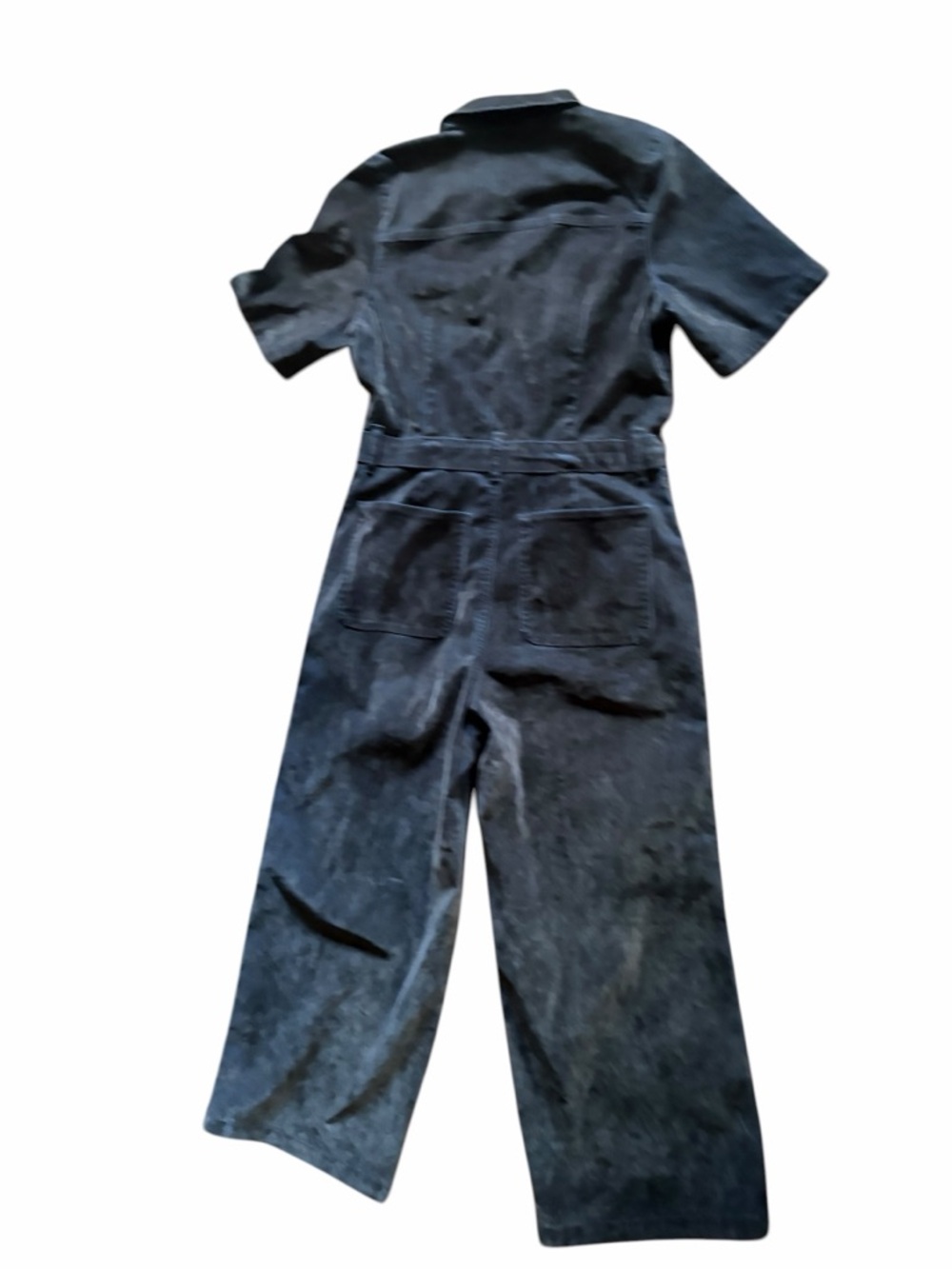 Short-Sleeve Gray Velvet Jean Jumpsuit - Picture 15 of 16